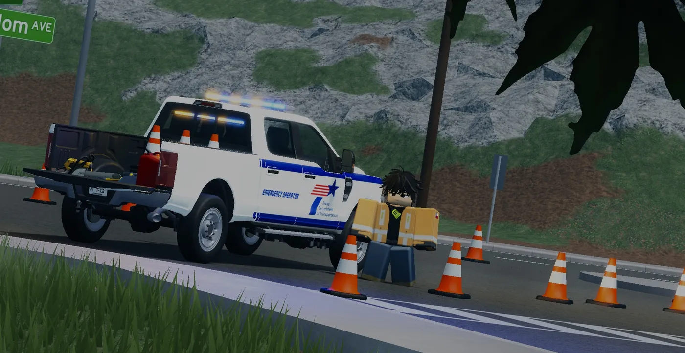 DOT truck at a coned lane closure